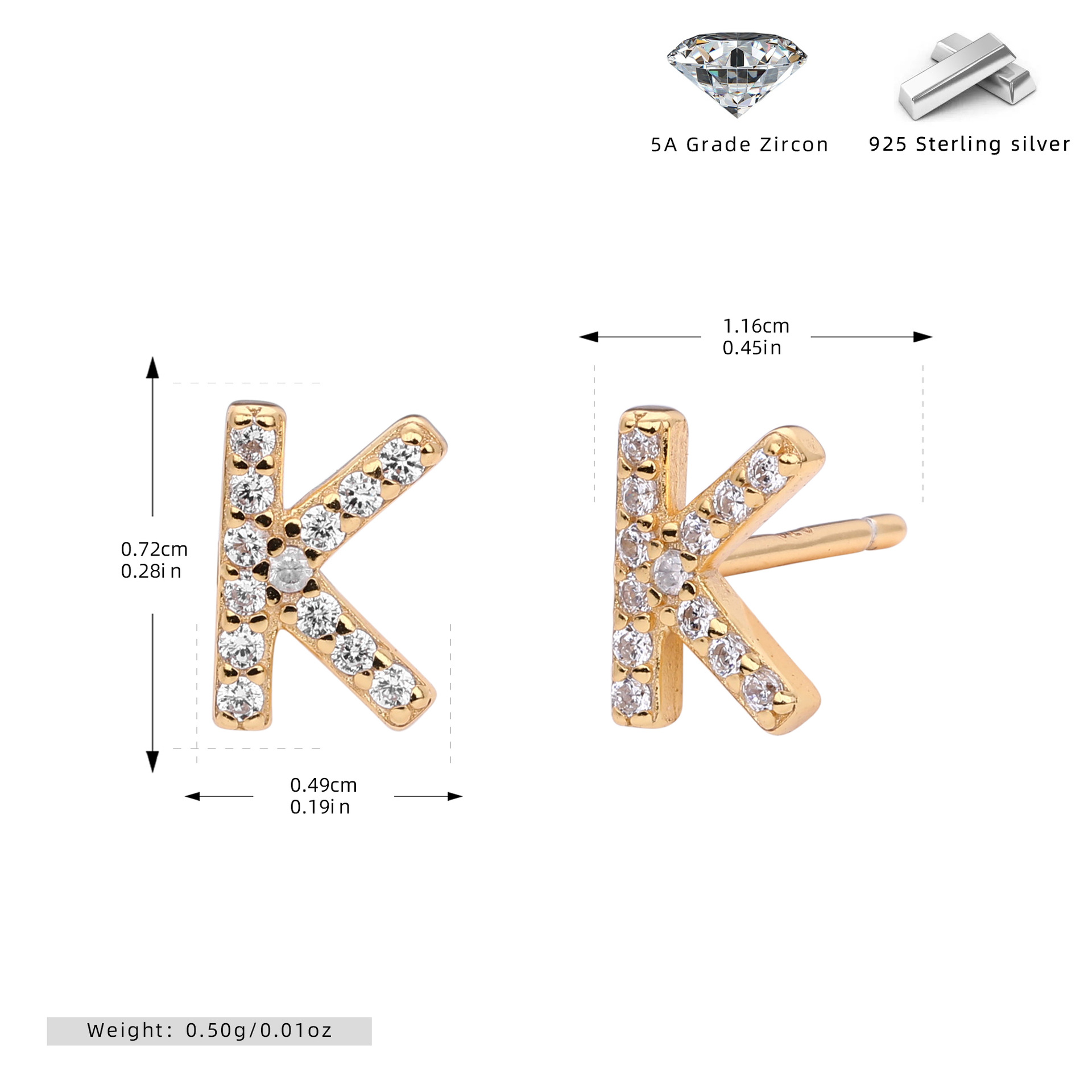 Letter Earrings – S925 Sterling Silver Alphabet Stud Earrings 