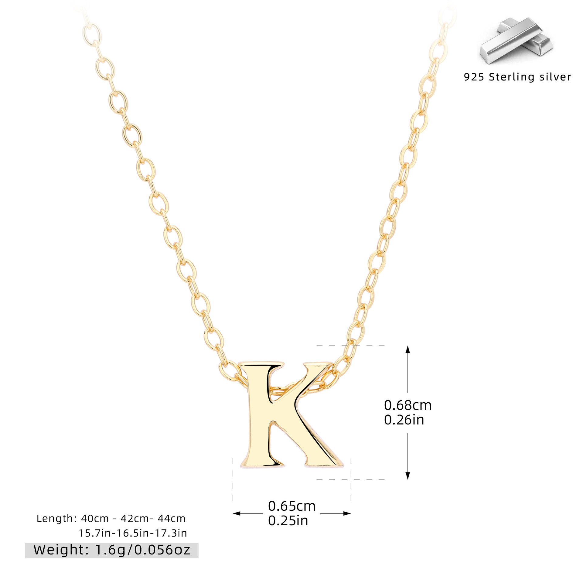 Initial Necklace – S925 Sterling Silver A–Z Alphabet Pendant Clavicle Chain