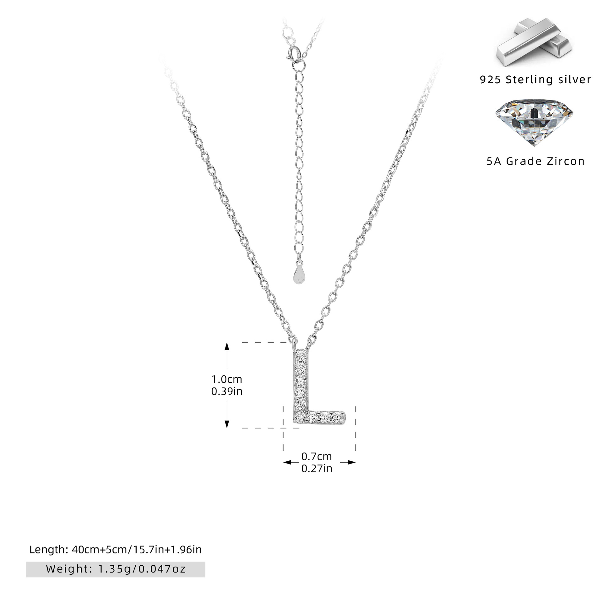 Initial Necklace – S925 Sterling Silver Dainty Pave Alphabet Pendant Necklace