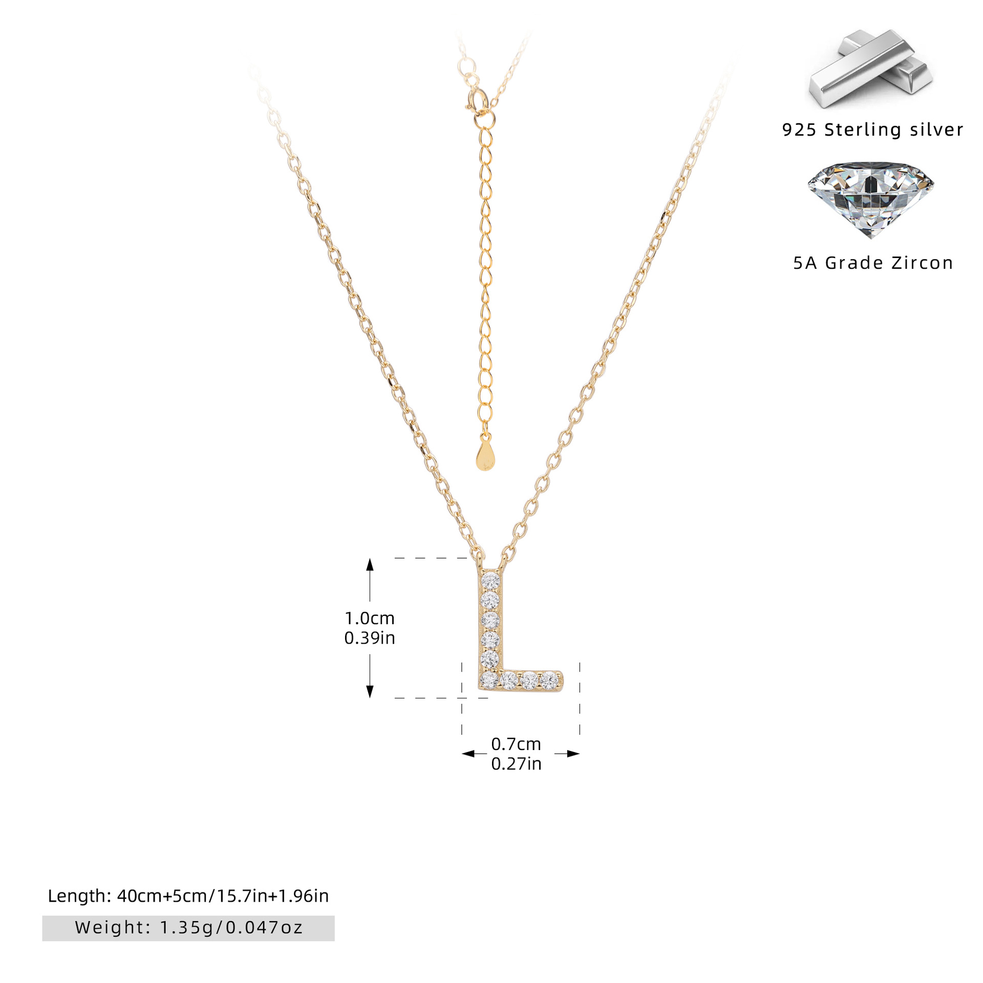 Initial Necklace – S925 Sterling Silver Dainty Pave Alphabet Pendant Necklace