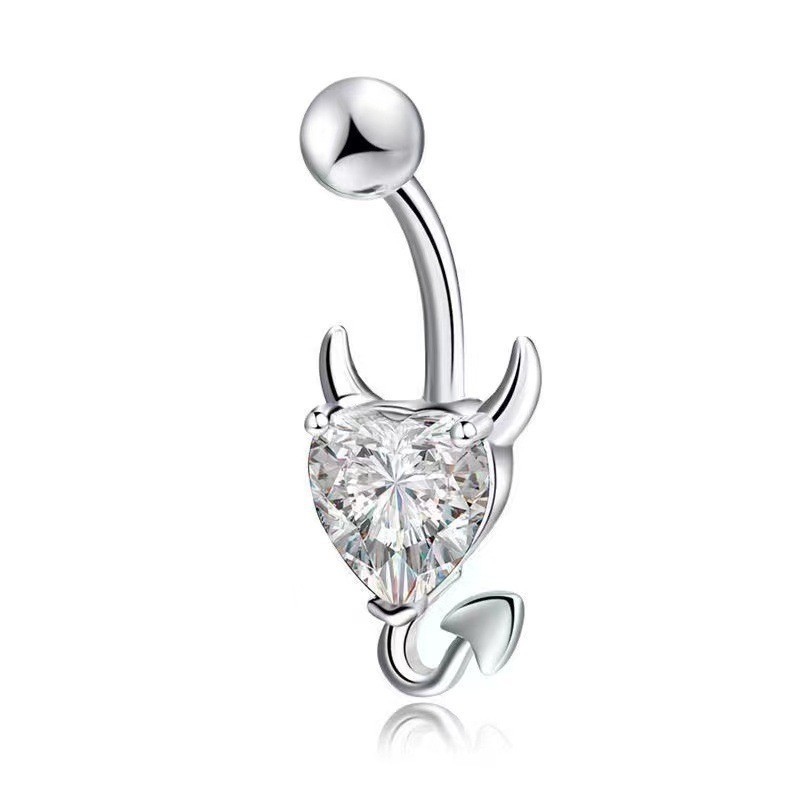 Heart CZ Belly Piercing Ring – Double Gem Curved Barbell 14G