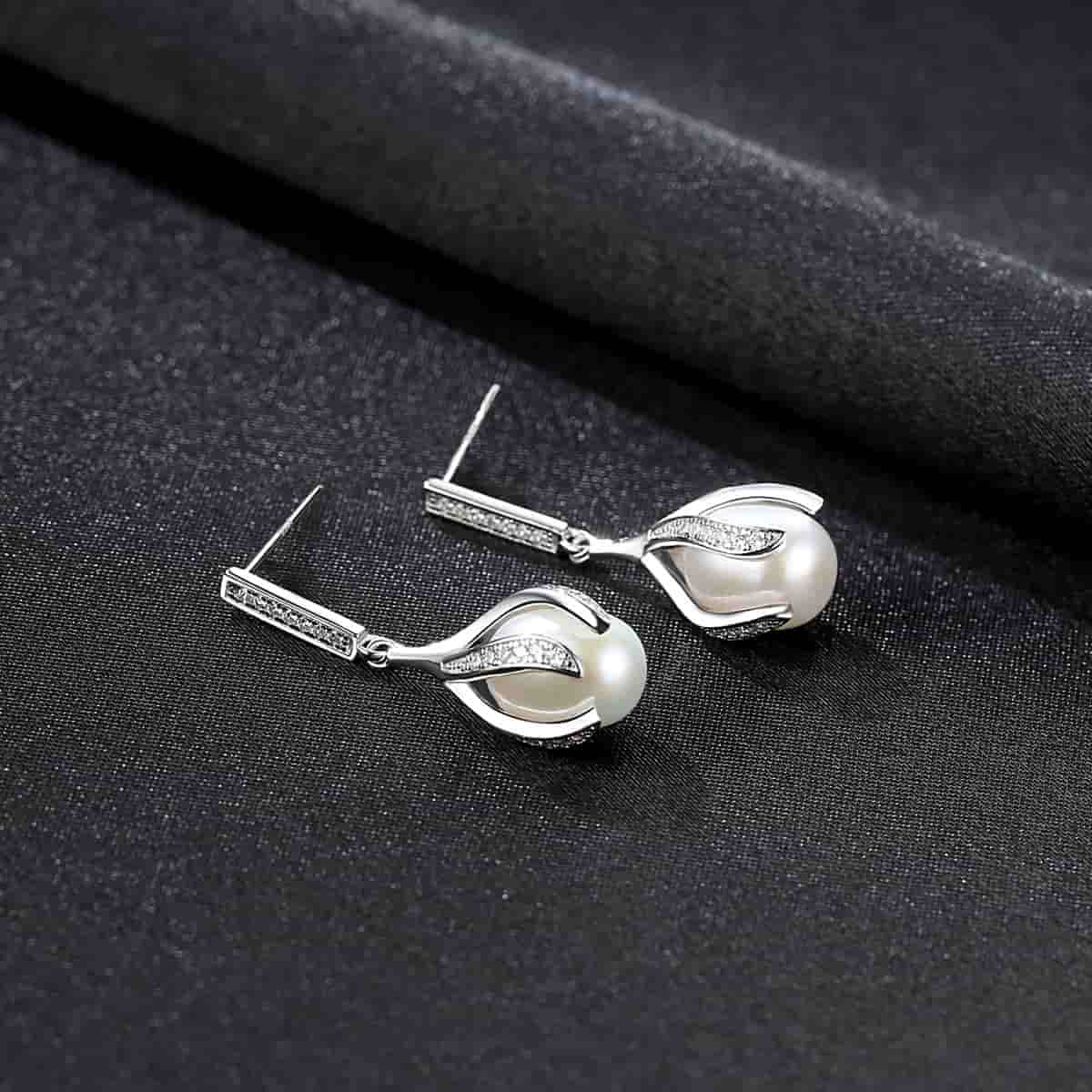 Pure Silver Freshwater Pearl Earrings – Elegant Jewelry for Women