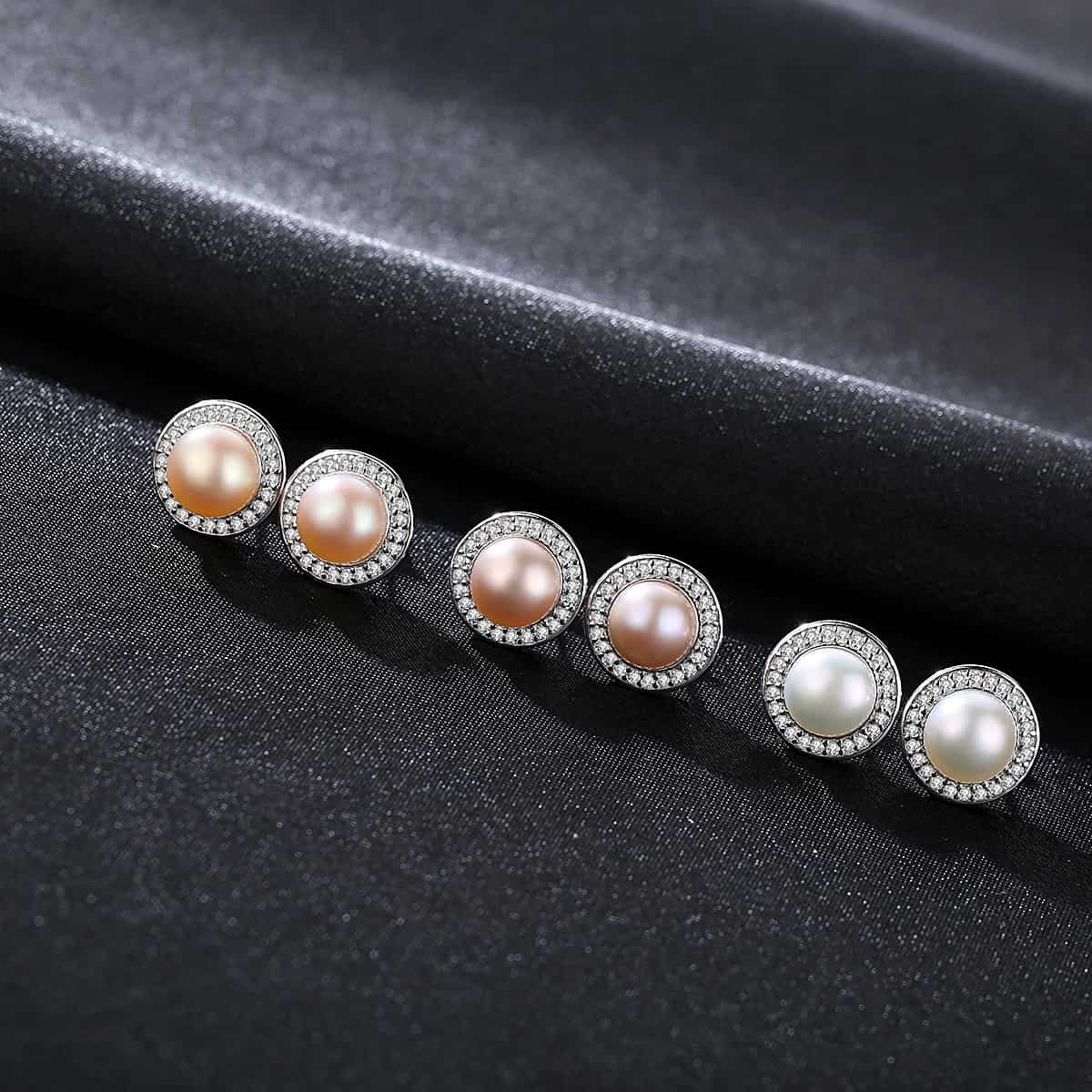 Round Pearl Earrings for Ladies – Elegant S925 Sterling Silver Jewelry