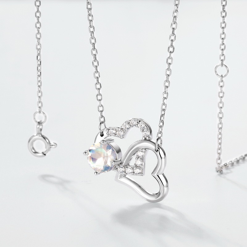 Sapphire Necklace - S925 Sterling Silver Double Heart 