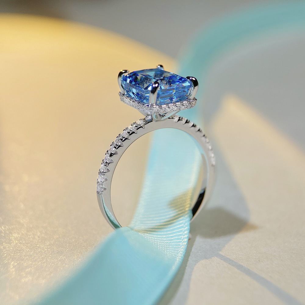 Sapphire Ring – S925 Sterling Silver Ice-Cut Zircon & Aquamarine Ring
