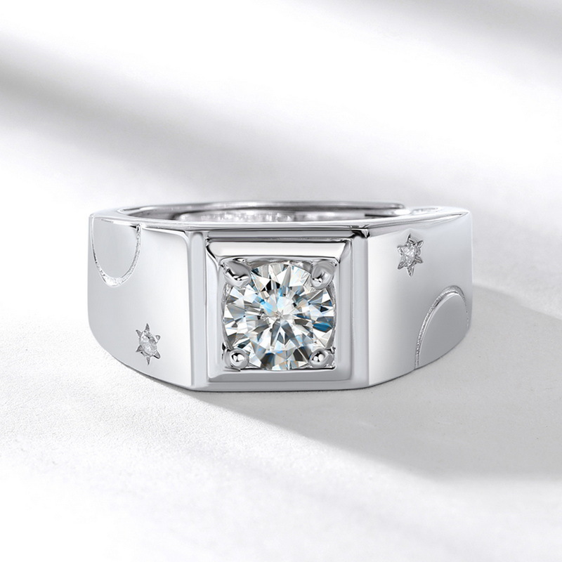 Men's Diamond Ring – Adjustable Moissanite Open Band in Bold Style