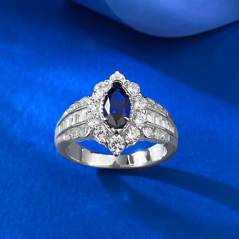 Sapphire Ring – Marquise Royal Blue S925 Sterling Silver Ring