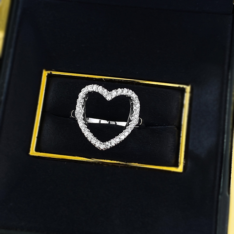 Moissanite Ring - Open Heart Halo Design in S925 Silver