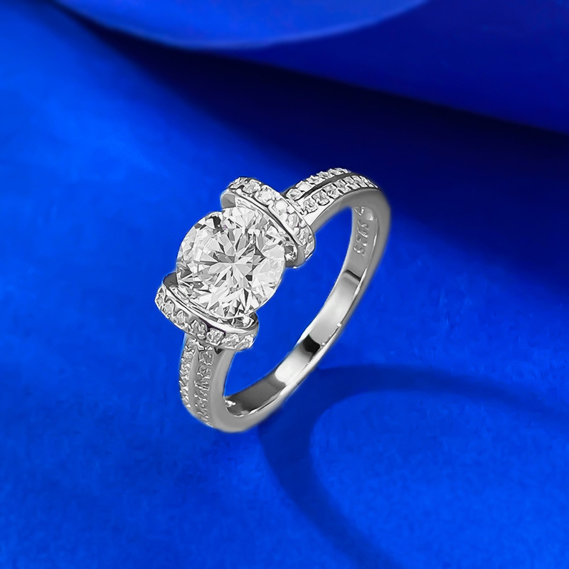 Moissanite Ring - Square Setting Round Cut in S925 Silver