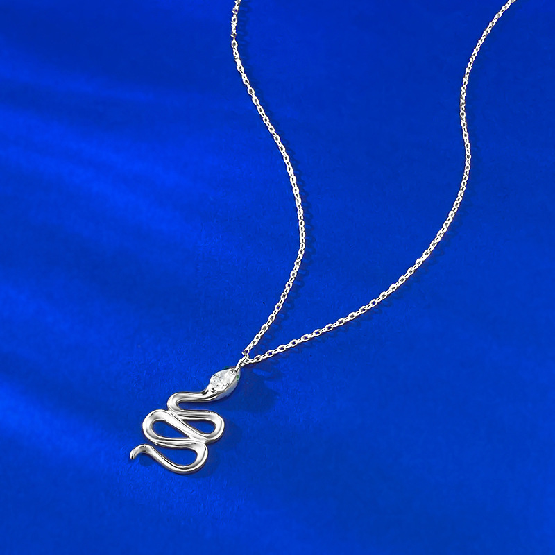 Moissanite Necklaces - Green Eye Snake Pendant in S925 Silver