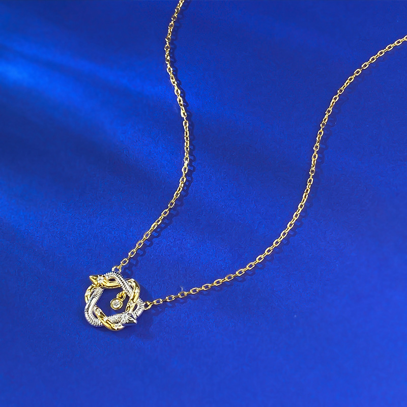 Moissanite Necklaces - Two-Tone Serpent Wrap Necklace in S925 Silver