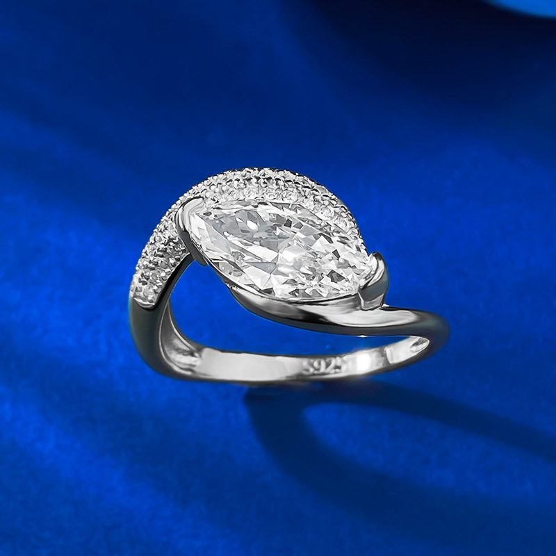Moissanite Ring - Marquise Cut Statement Ring in S925 Sterling Silver