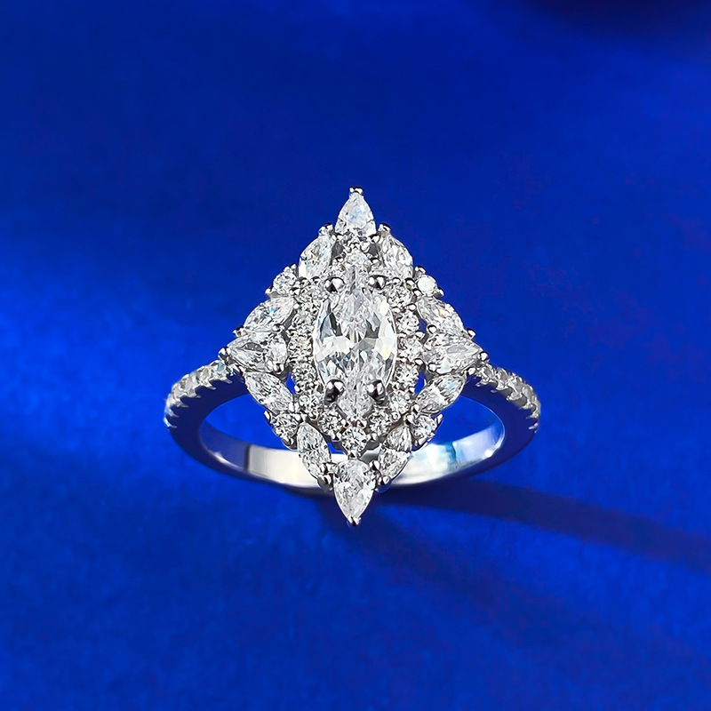 Moissanite Ring - Marquise Full Pavé Band in S925 Sterling Silver