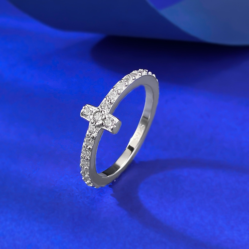 Moissanite Ring - Geometric Cross Design in S925 Sterling Silver