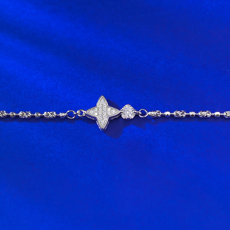 Moissanite Bracelet - Double-Sided Four-Pointed Star in S925 Sterling Silver