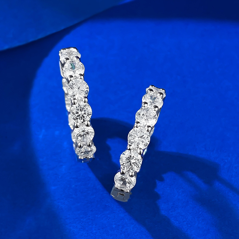 Moissanite Earrings - Full Pavé Hoop in S925 Sterling Silver