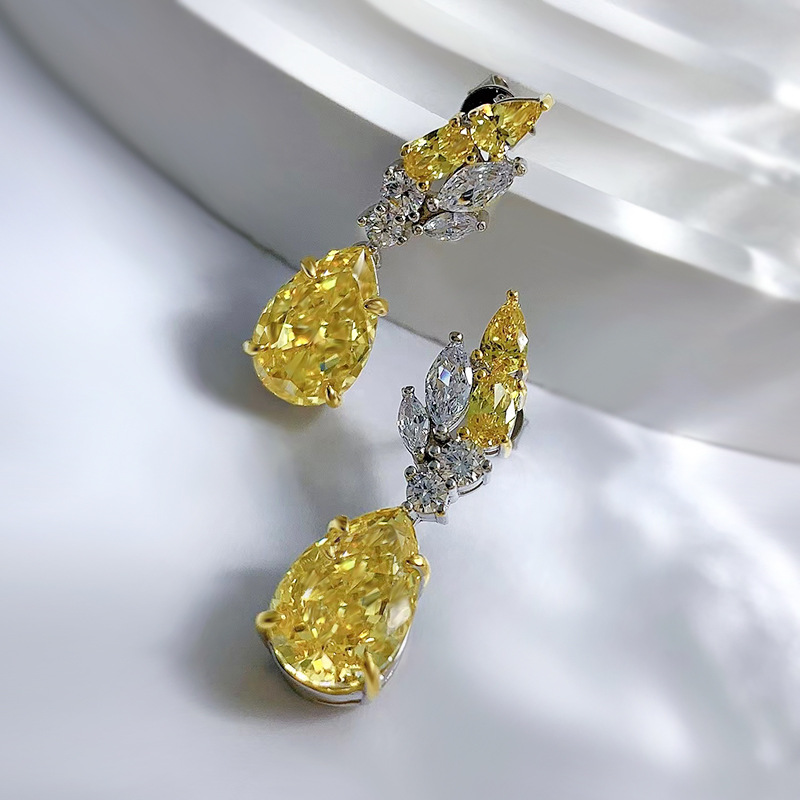 Yellow Sapphire Earrings - Pear Radiant Teardrop in S925 Sterling Silver