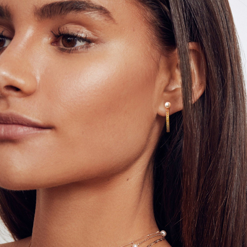 S925 Silver Pearl & Zircon Hoop Earrings – Full-Sparkle Minimalist Studs