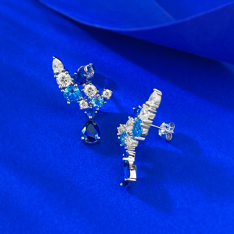 Sapphire Earrings - Floral Full Pavé in S925 Sterling Silver