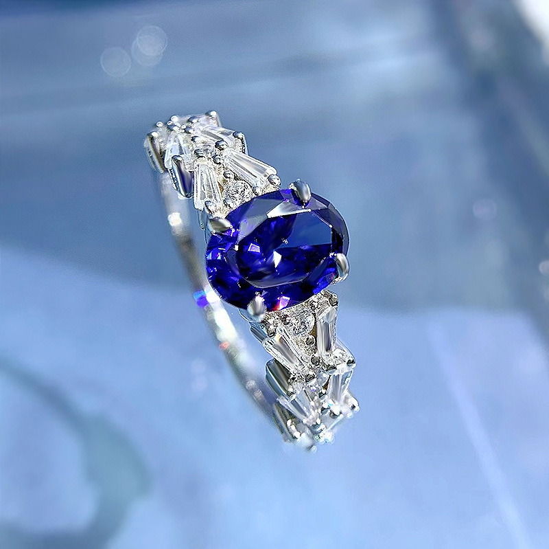 Sapphire Ring - Aquamarine Halo Design in S925 Sterling Silver