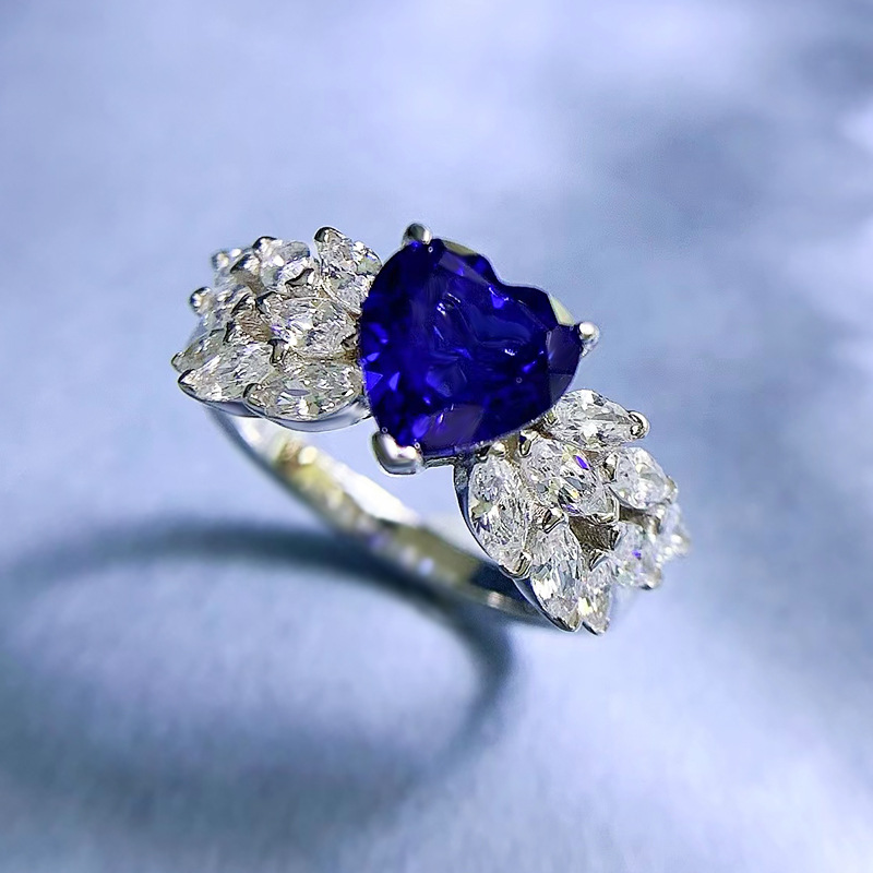 Sapphire Ring - Heart-Shaped Design in S925 Sterling Silver