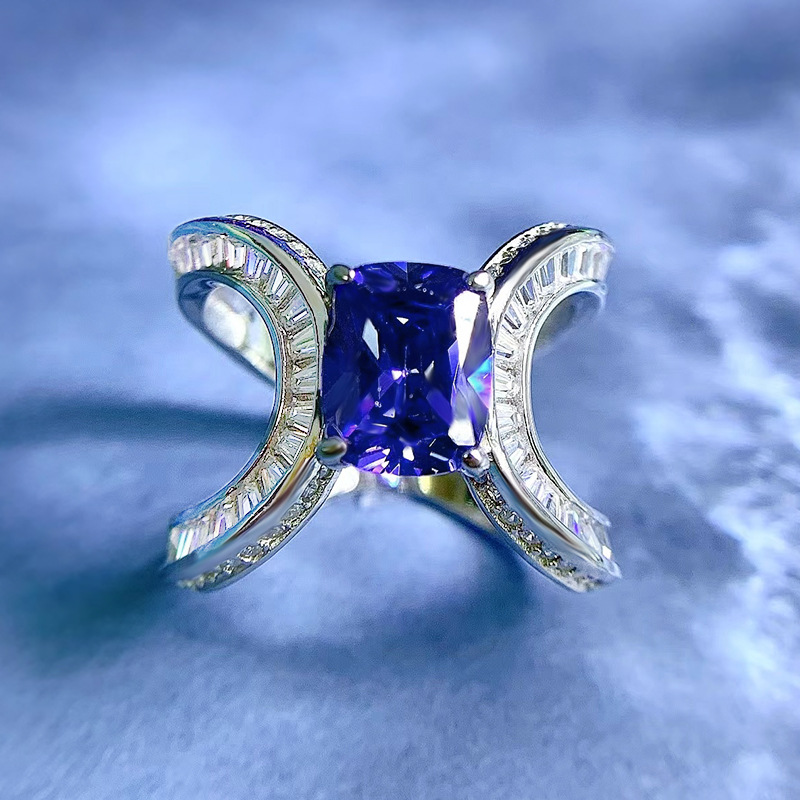 Sapphire Ring - Tanzanite Ice-Cut Design in S925 Sterling Silver