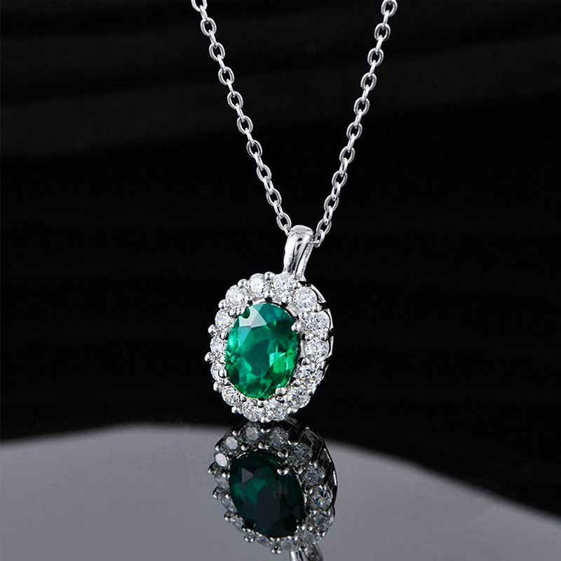 BlingKu Birthstone Pendant Necklace – Vintage Emerald in S925 Silver, Adjustable Chain