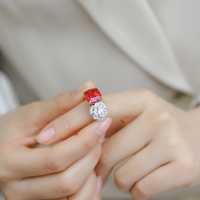 S925 Pure Silver Cultured Ruby Ring for Women | Elegant Rose Finger Ring