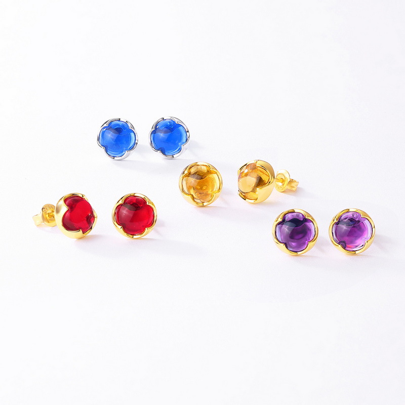 anuary Birthstone Candy Gem Stud Earrings | 10K Gold Plated Sterling Silver