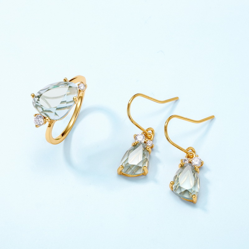 January Birthstone Geometric Drop Earrings | Sterling Silver with 10K Gold