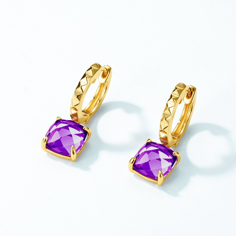 February Birthstone Candy-Cut Amethyst Earrings | S925 Silver with 10K Gold Plating