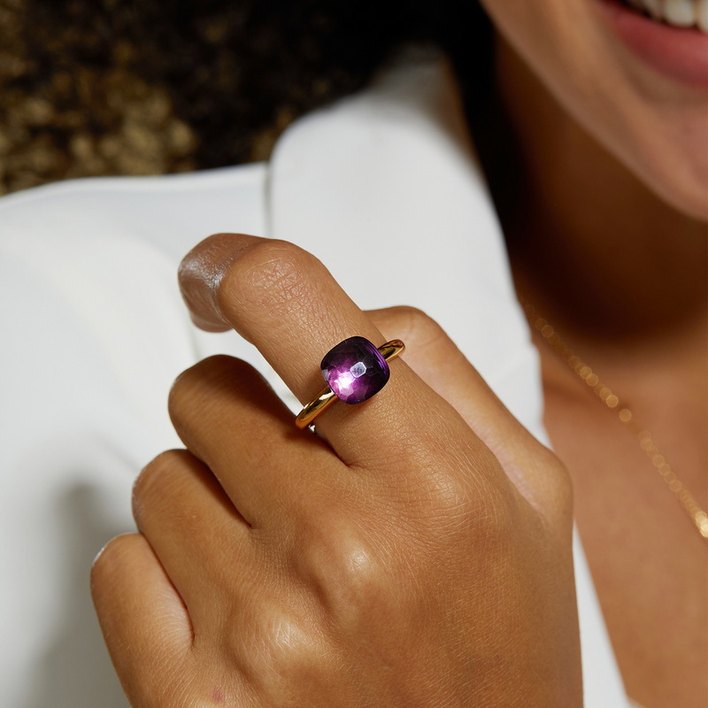 February Birthstone Candy Ring – Round-Cut Gem in 9K Gold-Plated Sterling Silver