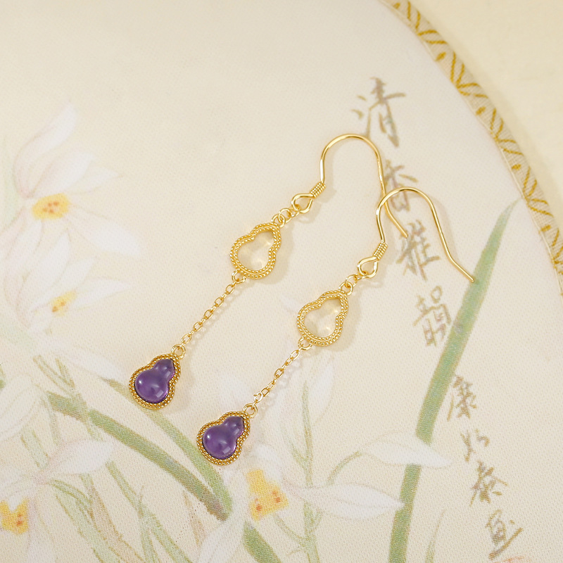 Symbolic amethyst earrings with ear hooks