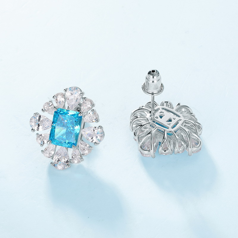 Aquamarine Stud Earrings – Ice-Flower Cut S925 March Birthstone