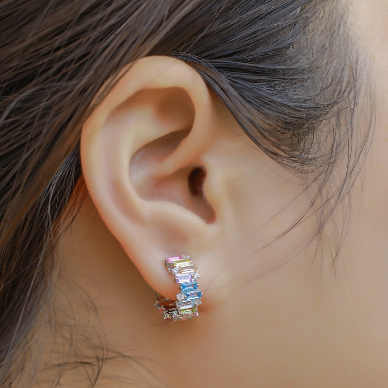 S925 Silver Colorful CZ Hoop Earrings | Earrings Jewelry Gift