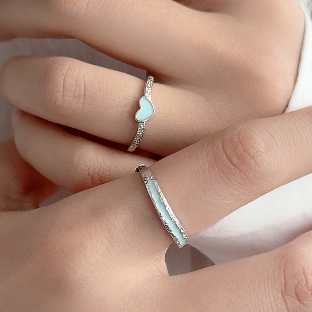 Glow in the Dark Couple Rings – “Falling in Love” S925 Silver Heart Set