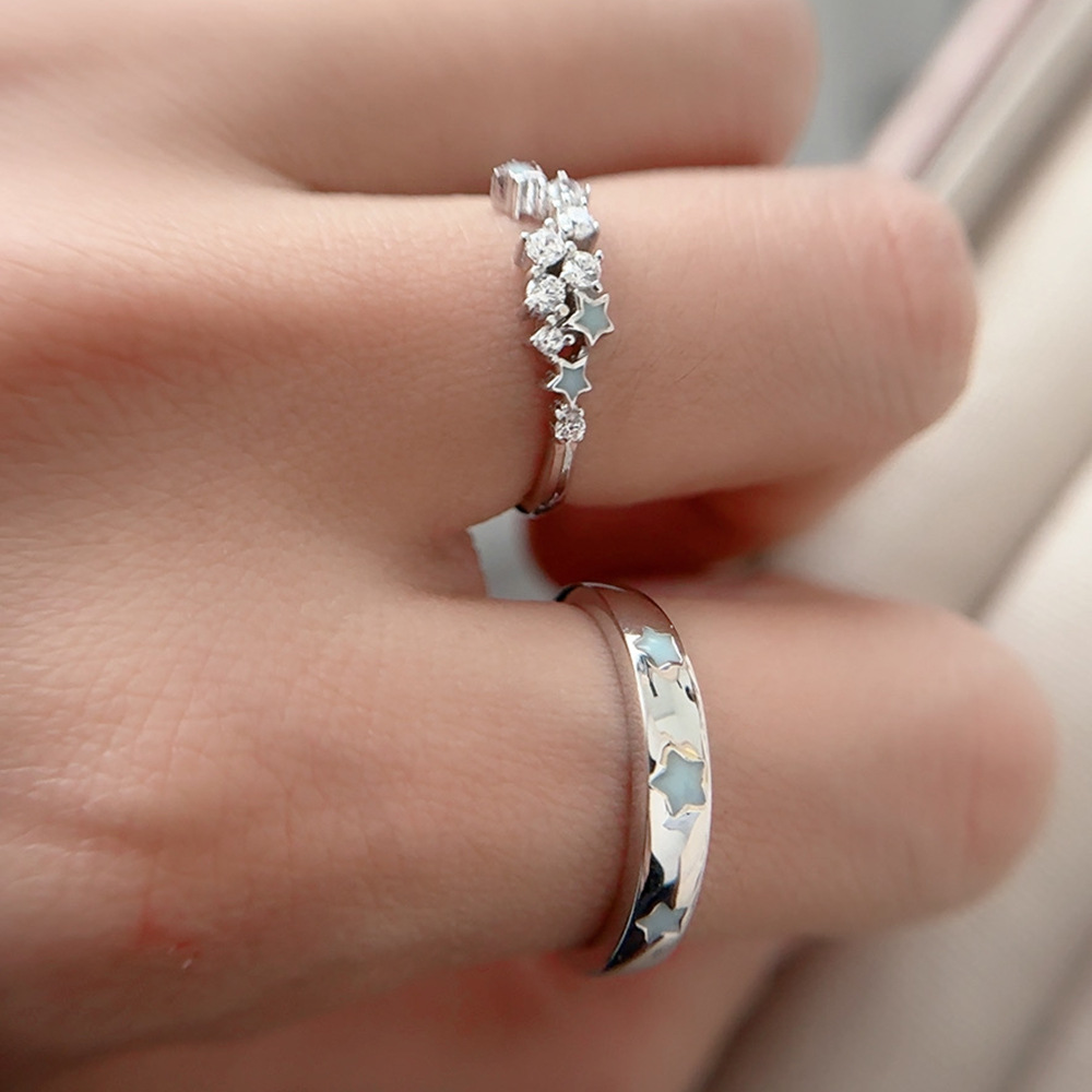 Glow in the Dark Couple Rings – S925 Starry Sky Promise Set