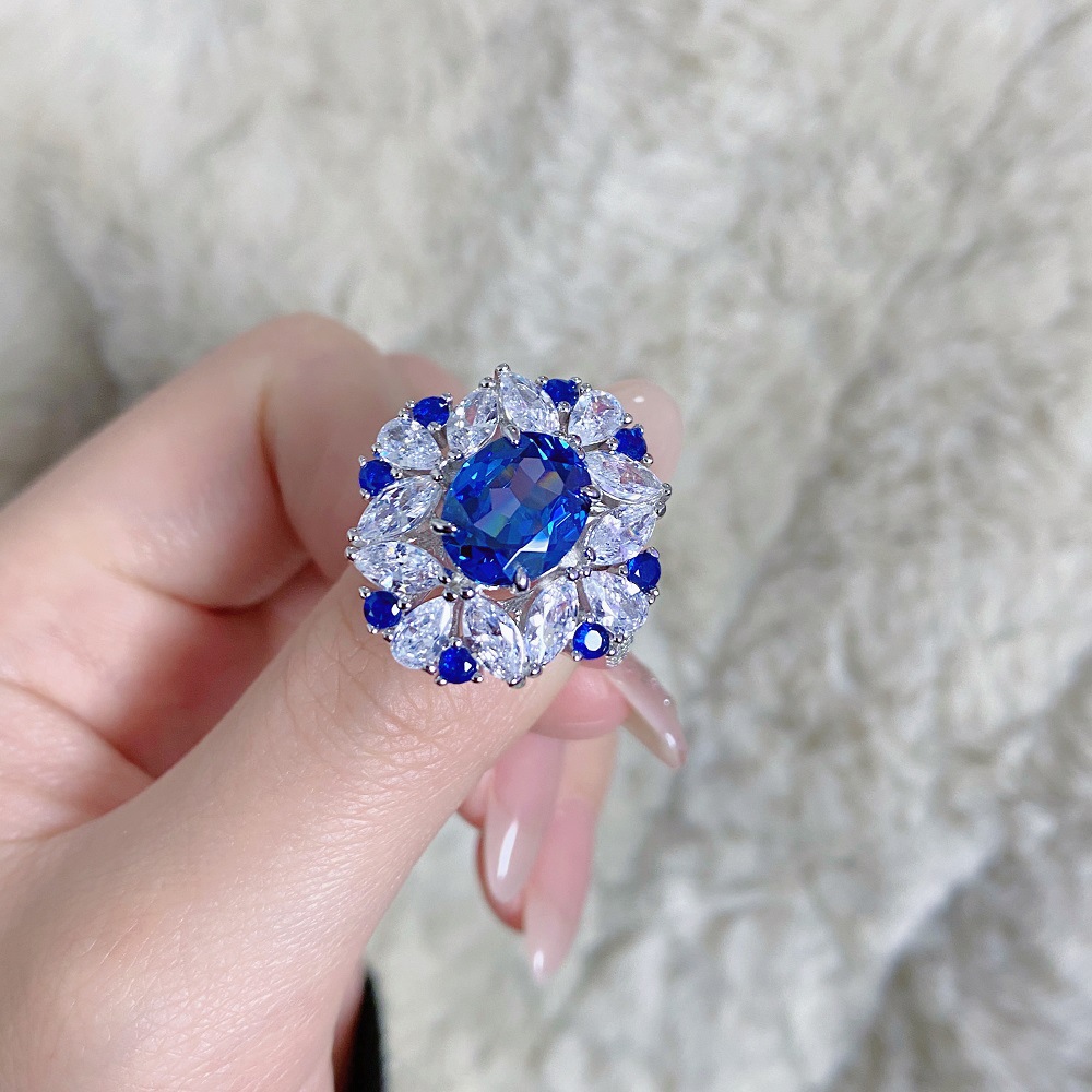 4CT Ice‑Flower Asscher‑Cut Aquamarine Topaz Ring – S925 Sterling Silver | March Birthstone