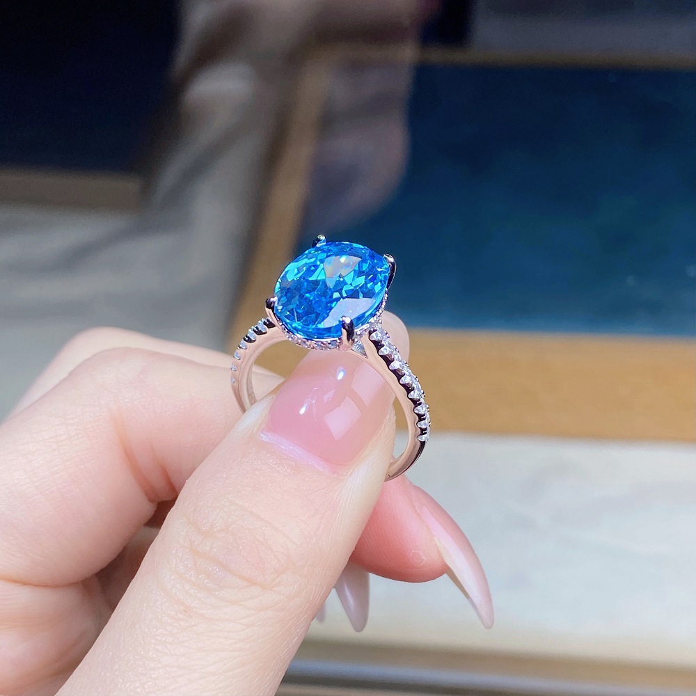 Radiant Ice-Flower Cut Aquamarine Ring in S925 Sterling Silver – Elegant March Birthstone Jewelry