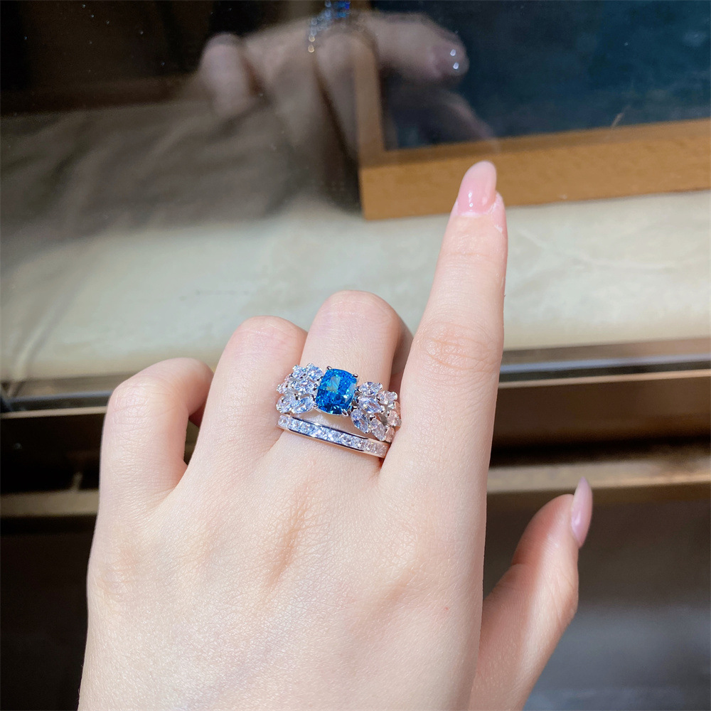 March Birthstone Ring | Radiant Teardrop Aquamarine in Feather Silver Setting