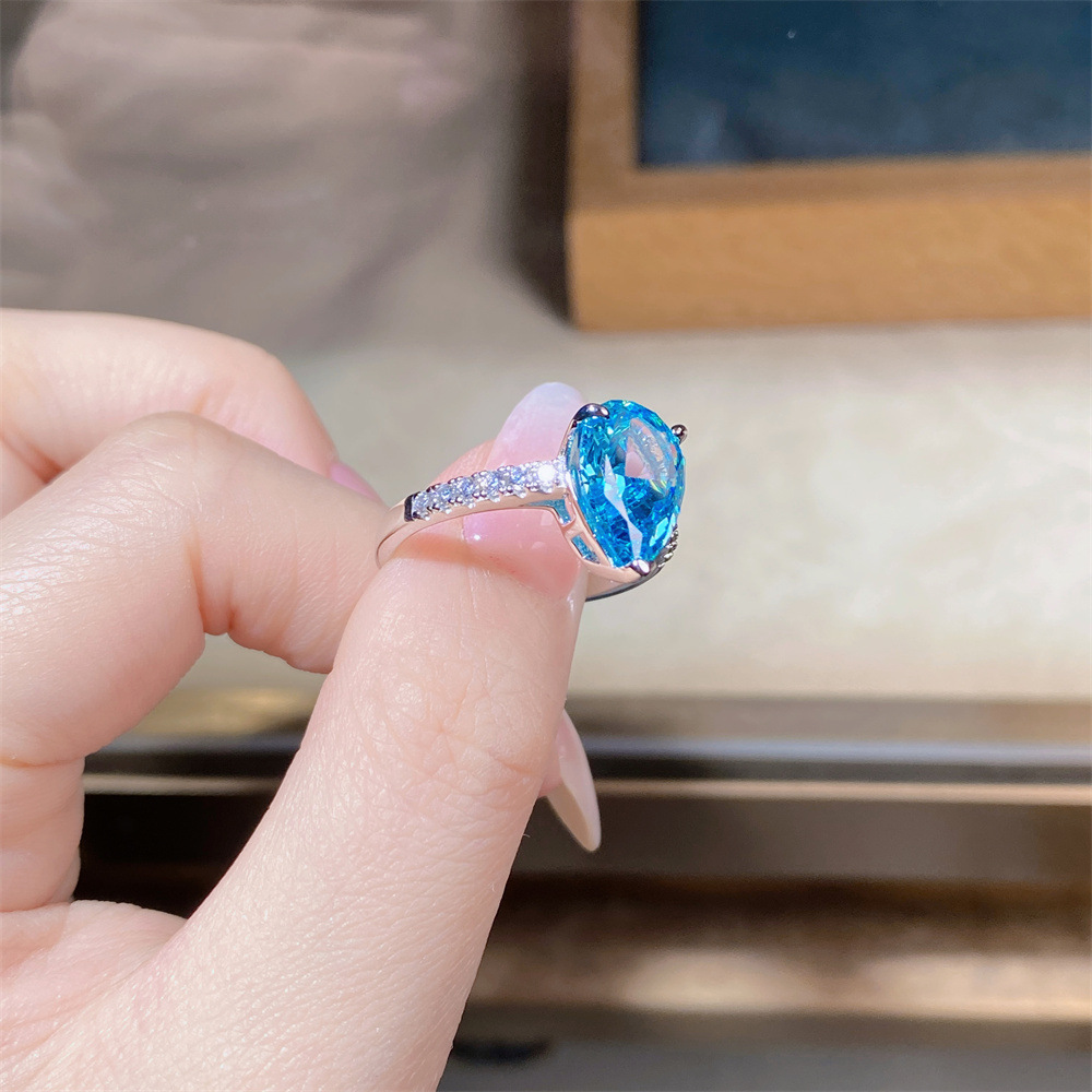 March Birthstone Ring | Pear-Shaped Aquamarine in S925 Sterling Silver