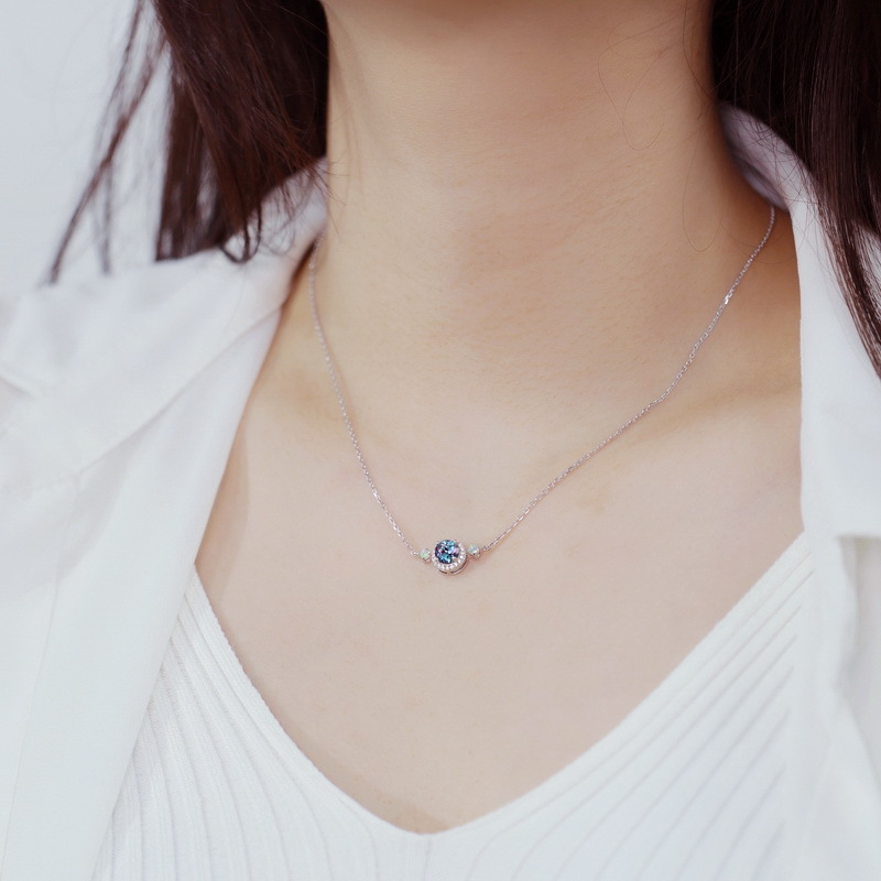 Color‑Change Alexandrite Necklace | S925 Sterling Silver Lab Gem Choker – June Birthstone