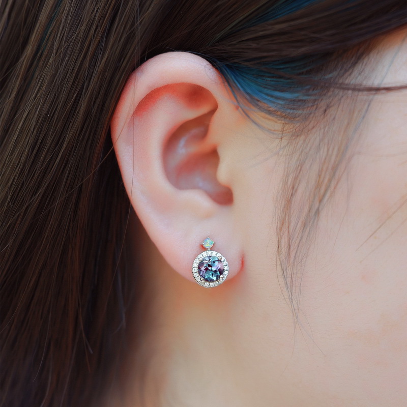 Pavé Alexandrite Stud Earrings | S925 Sterling Silver Color‑Change Gem – June Birthstone for Women