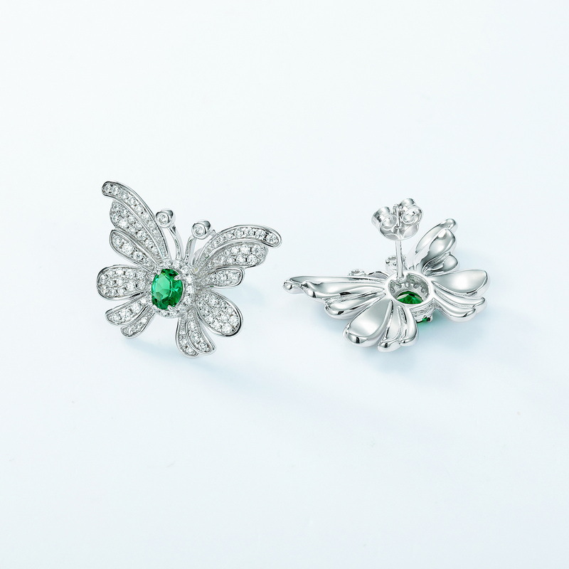 May Birthstone Earrings – Emerald Butterfly Studs | BlingKu