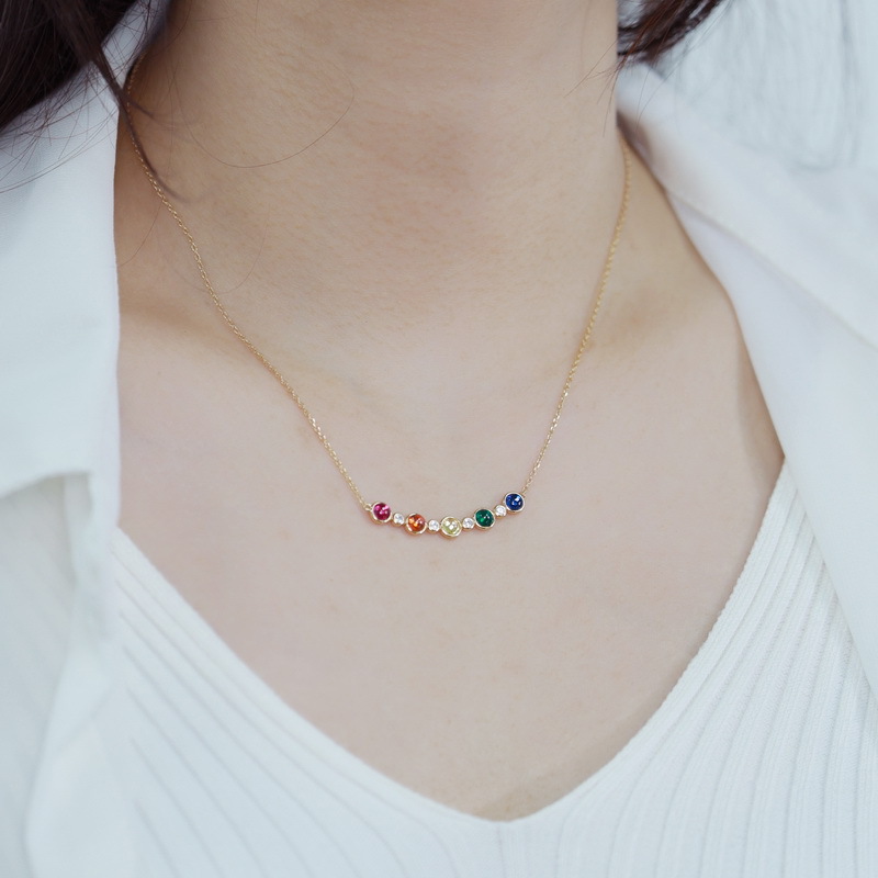 Rainbow Necklace – Colorful CZ Bubble Pendant in Gold-Plated S925 Silver