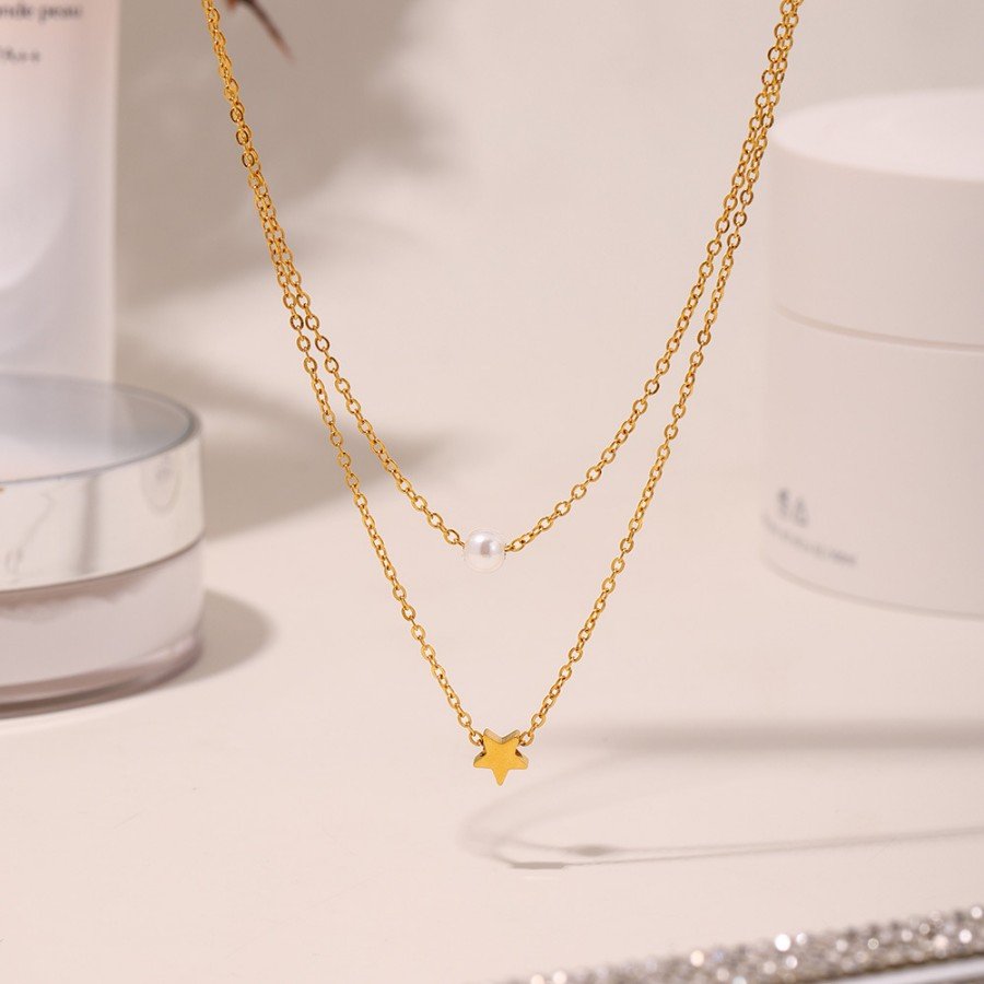 Necklace Designs – Star & Shell Bead Multi-Layer Gold Chain | Blingku