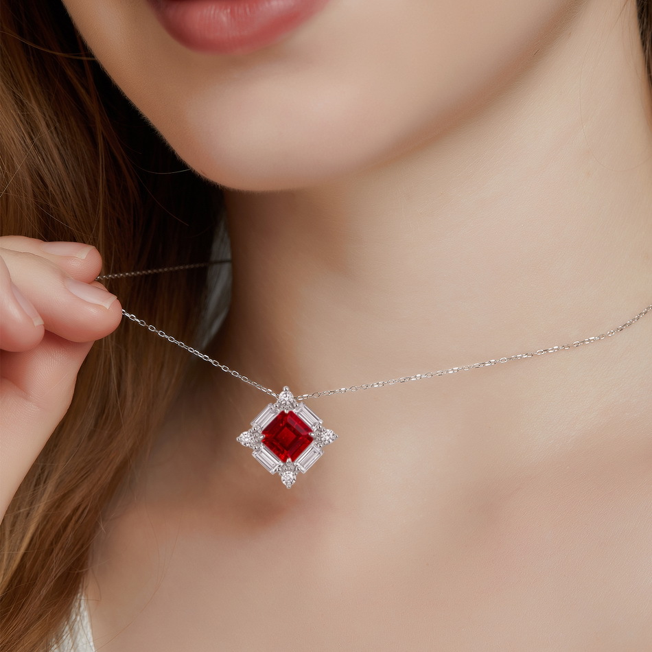 Ruby Pendant Necklace – S925 Sterling Silver Collarbone Necklace for Women