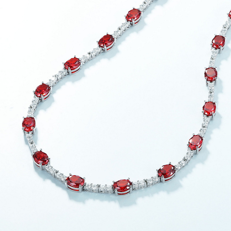 July Birthstone Bar Necklace – S925 Silver Oval Pendant with Orange CZ