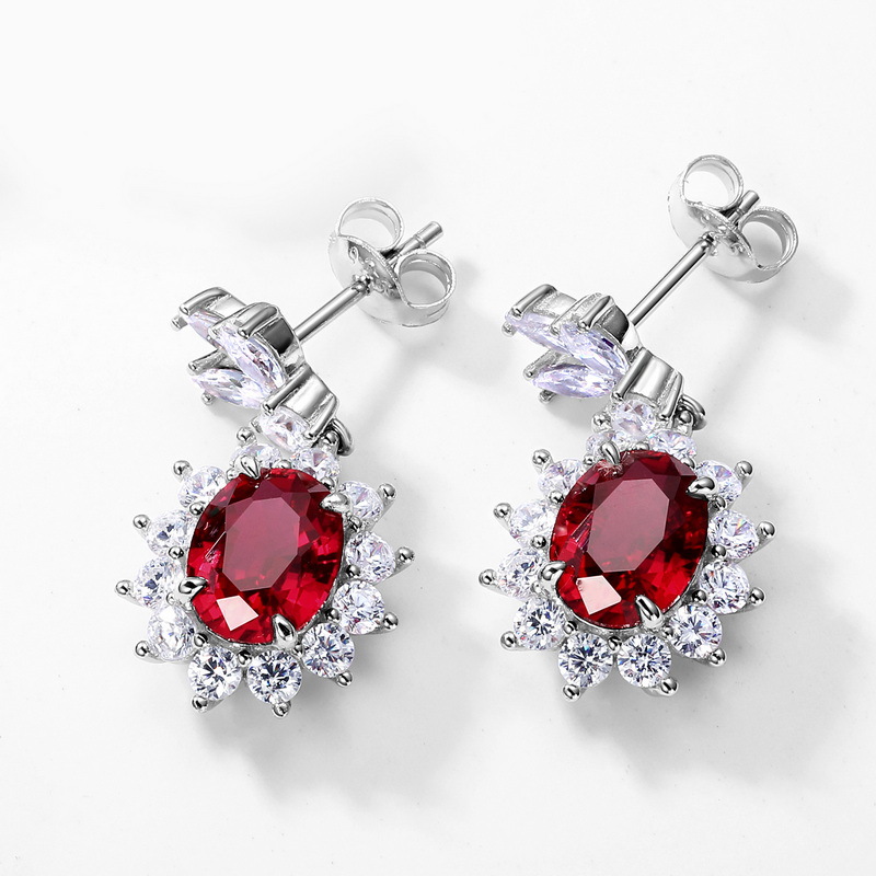 July Birthstone Earrings – S925 Silver Drop Earrings with Lab-Created Ruby