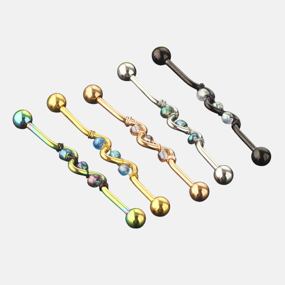 Titanium Ear Piercing Jewelry – Handmade Beaded Bell Industrial Barbell for Cartilage Piercing